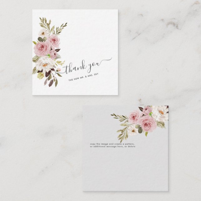 Carte De Correspondance Aquarelle ArtsApp Dusty rose Roses Merci (Devant / Derrière)