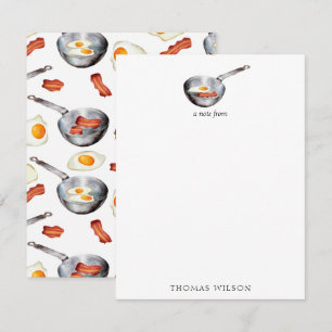 Carte De Correspondance Aquarelle Bacon & Oeufs Petit-déjeuner Aliments No
