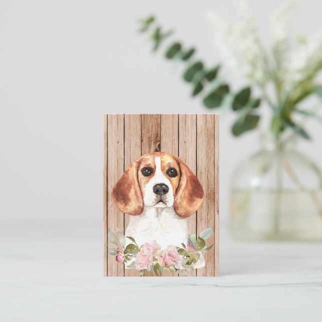 Carte De Correspondance Aquarelle Beagle & Fleurs (Debout devant)