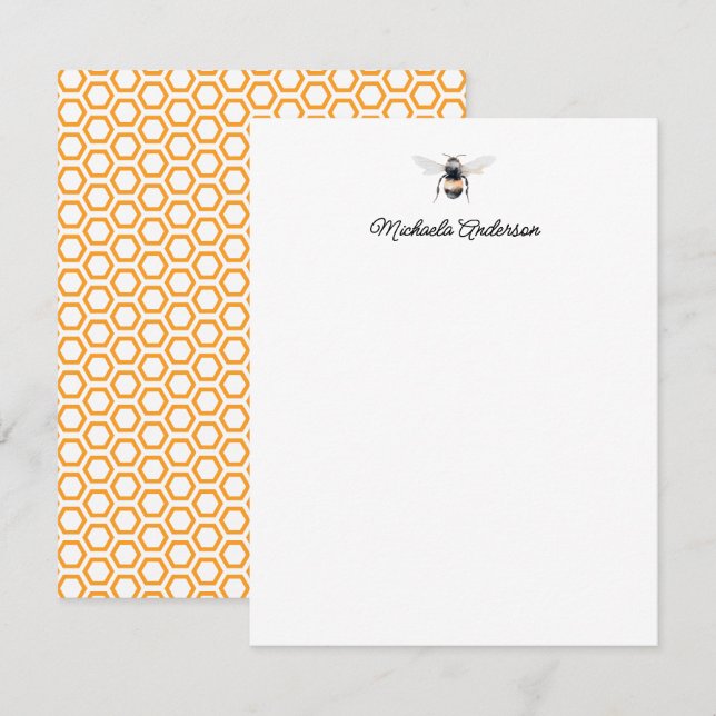 Carte De Correspondance Aquarelle Bee & Honeycomb Personnalisé (Devant / Derrière)