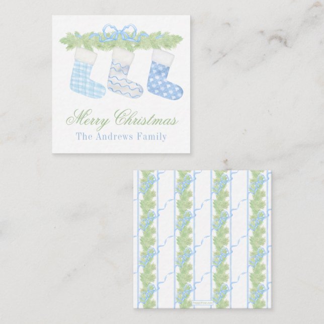 Carte De Correspondance Aquarelle Bleu & Blanc Noël Stockage Cadeau (Devant / Derrière)