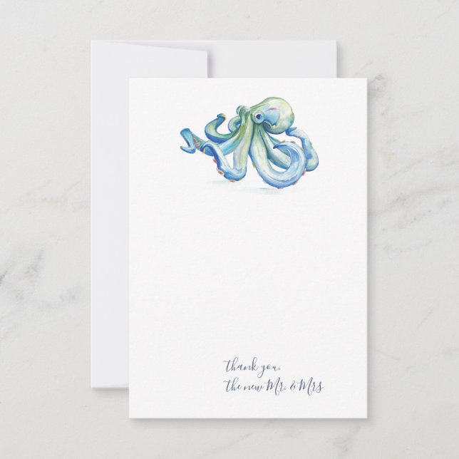 Carte De Correspondance Aquarelle Bleu Merci Octopus (Devant)