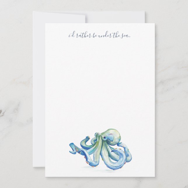 Carte De Correspondance Aquarelle bleu Merci octopus personnalisé (Devant)