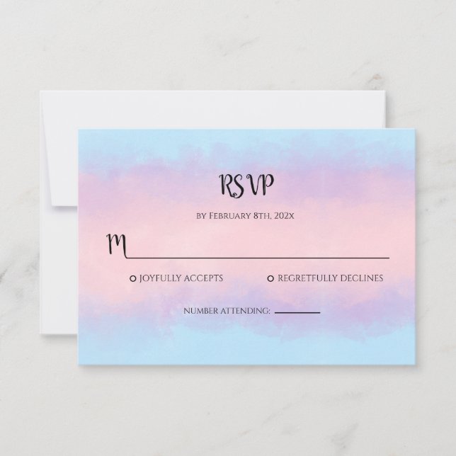 Carte De Correspondance Aquarelle bleu rose minimum RSVP (Devant)
