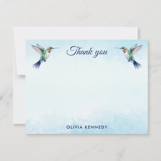 Carte De Correspondance Aquarelle bleue personnalisée Merci colibri (Devant)