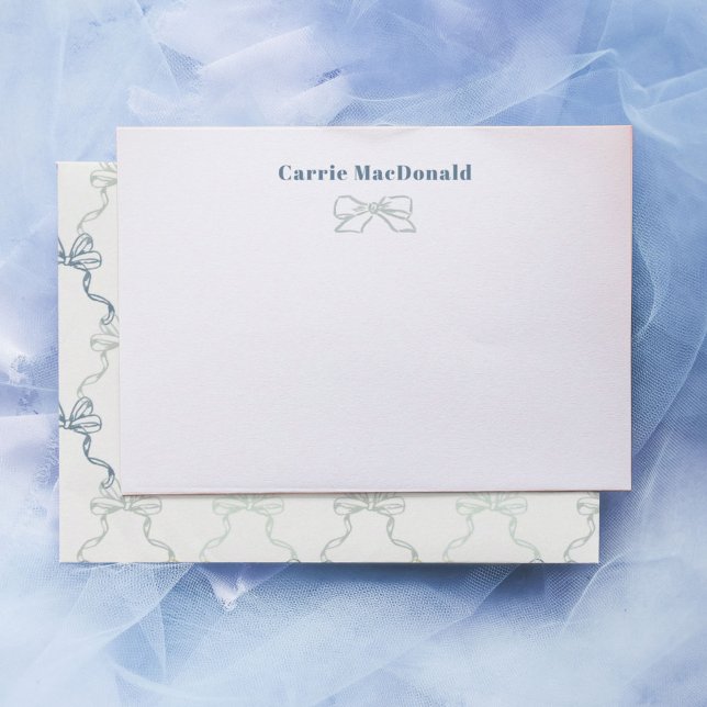 Carte De Correspondance Aquarelle Bleue Vend Papeterie personnalisée (Watercolor blue painted bows personalized stationery note cards.)