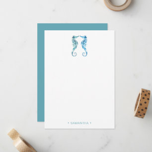 Carte De Correspondance Aquarelle Blue Seahorse Personnalisé