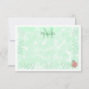 Carte De Correspondance Aquarelle botanique Monogramme coccinelle
