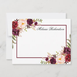 Carte De Correspondance Aquarelle Bourgogne Cadre Floral Personnalisé