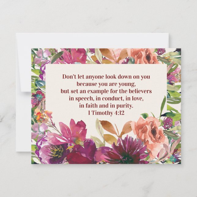 Carte De Correspondance Aquarelle Bourgogne Floral Bible Verse (Devant)