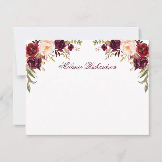 Carte De Correspondance Aquarelle Bourgogne personnalisée Florale (Devant)
