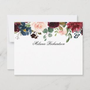 Carte De Correspondance Aquarelle Bourgogne rose Floral Personnalisé