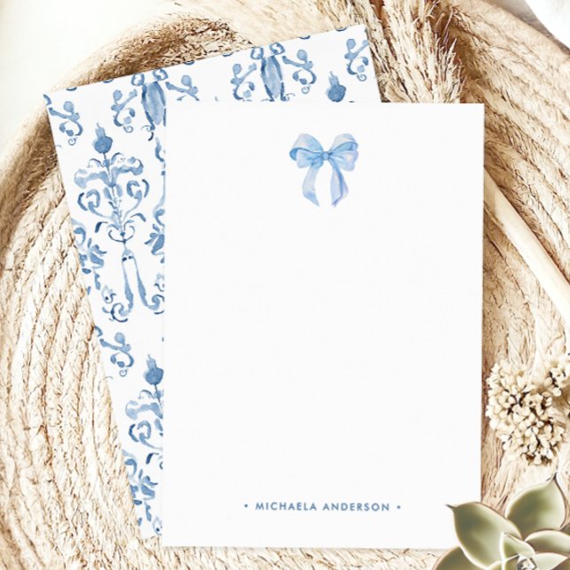 Carte De Correspondance Aquarelle Bow & Damask Nom personnalisé (Créateur téléchargé)