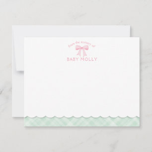 Carte De Correspondance Aquarelle Bow Preppy Pink Mint Plaid Nouveau bébé