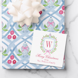 Carte De Correspondance Aquarelle Chinoiserie Ginger Jar Monogram Crest