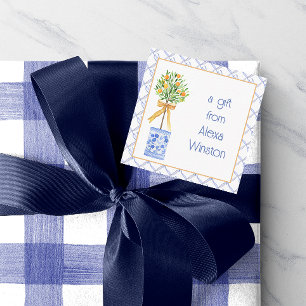 Carte De Correspondance Aquarelle Chinoiserie Orange Tree Topiary