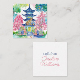 Carte De Correspondance Aquarelle Chinoiserie Pagoda Cheetah Ginger Jar