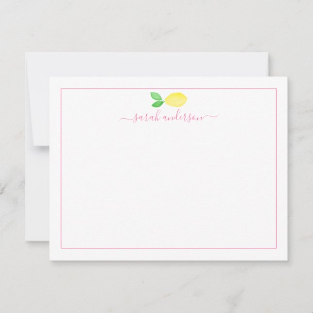 Carte De Correspondance Aquarelle Citron rose Bordure personnalisée (Devant)