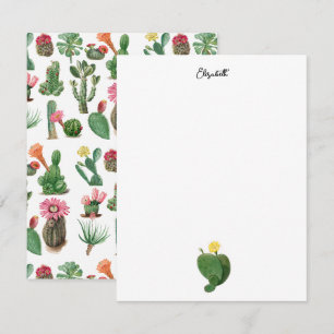 Carte De Correspondance Aquarelle colorée Cactus et succulents Fleurs