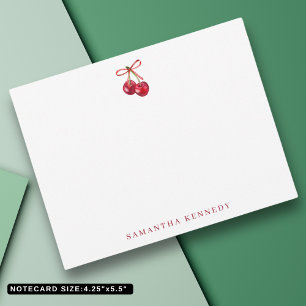 Carte De Correspondance Aquarelle Coquette Bow Et Cerises Personnalisé
