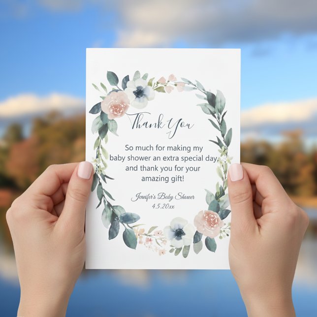 Carte De Correspondance aquarelle couronne baby shower merci bleu (Créateur téléchargé)