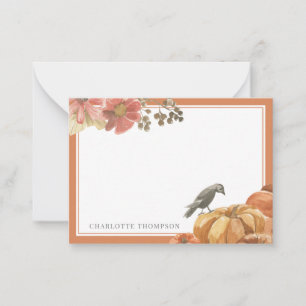 Carte De Correspondance Aquarelle d'automne Crow et Citrouille Nom personn