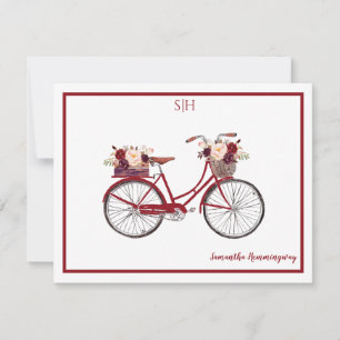 Carte De Correspondance Aquarelle de Bourgogne Floral Bicyclette Nom