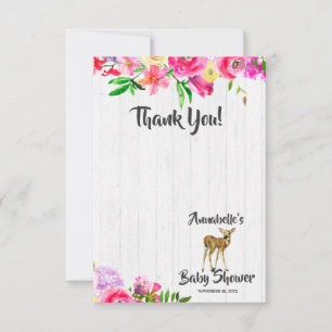 Carte De Correspondance Aquarelle de cerf Fawn Baby shower Floral Merci