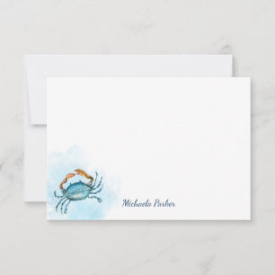 Carte De Correspondance Aquarelle de crabe bleu Océan Personnalisé