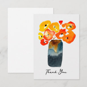 Carte De Correspondance Aquarelle de pavot orange et rouge