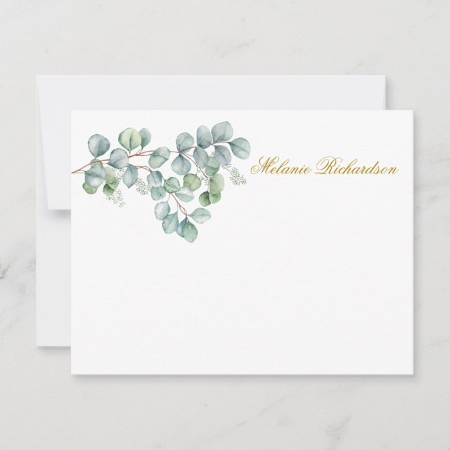 Carte De Correspondance Aquarelle Eucalyptus Feuille Gold - Choisir la tai (Devant)