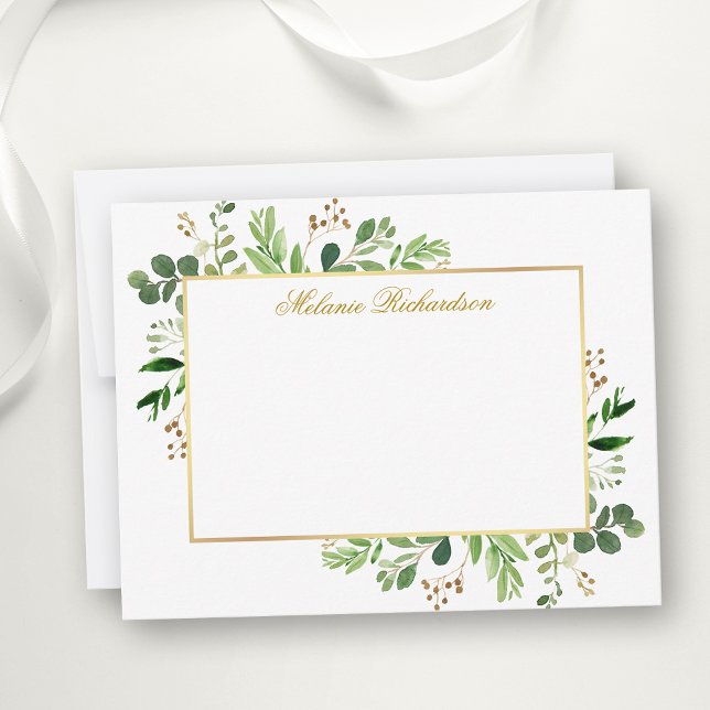 Carte De Correspondance Aquarelle Eucalyptus Vert Or Personnalisé (Customize to change text color,  text style or to add more text to back of card.)
