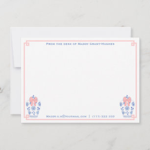 Carte De Correspondance Aquarelle féminine bleu rose avec nom