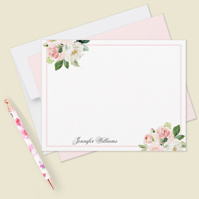 Carte De Correspondance Aquarelle féminine rose pâle personnalisée (Créateur téléchargé)