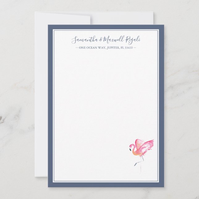 Carte De Correspondance Aquarelle Flamant rose rose papeterie personnelle (Devant)