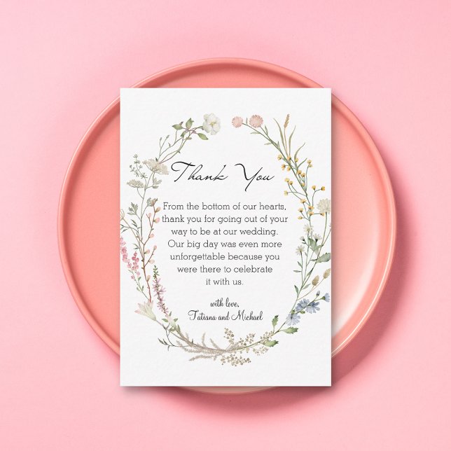Carte De Correspondance aquarelle fleur sauvage élégante mariage merci (Créateur téléchargé)