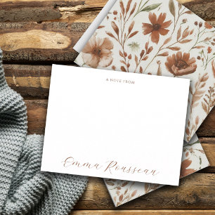 Carte De Correspondance Aquarelle Fleur sauvage en terre cuite Note de scr