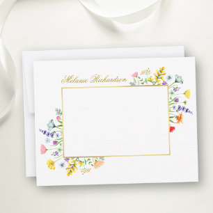 Carte De Correspondance Aquarelle Fleur sauvage Gold Frame Personnalisé