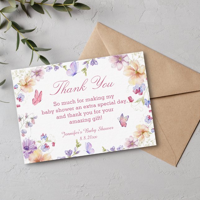 Carte De Correspondance aquarelle fleurie été merci baby shower (Créateur téléchargé)