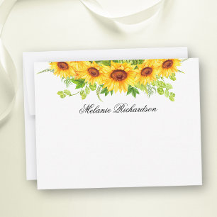 Carte De Correspondance Aquarelle Fleurs de soleil Floral Vert Personnalis