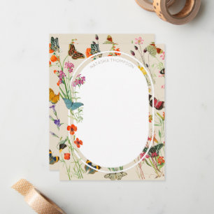 Carte De Correspondance Aquarelle Fleurs sauvages & papillons Jardin Flora