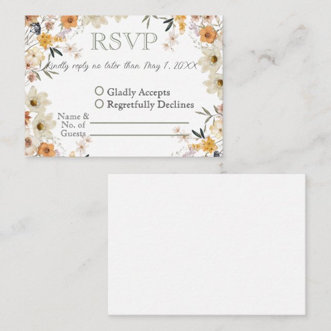 Carte De Correspondance Aquarelle Fleurs sauvages romantiques RSVP (Devant / Derrière)