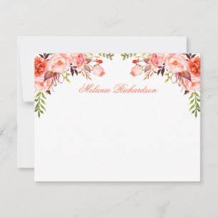 Carte De Correspondance Aquarelle Floral Coral Personnalisé
