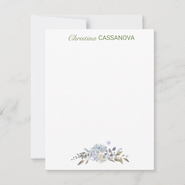 Carte De Correspondance Aquarelle florale bleu féminin Personnalisée (Devant)