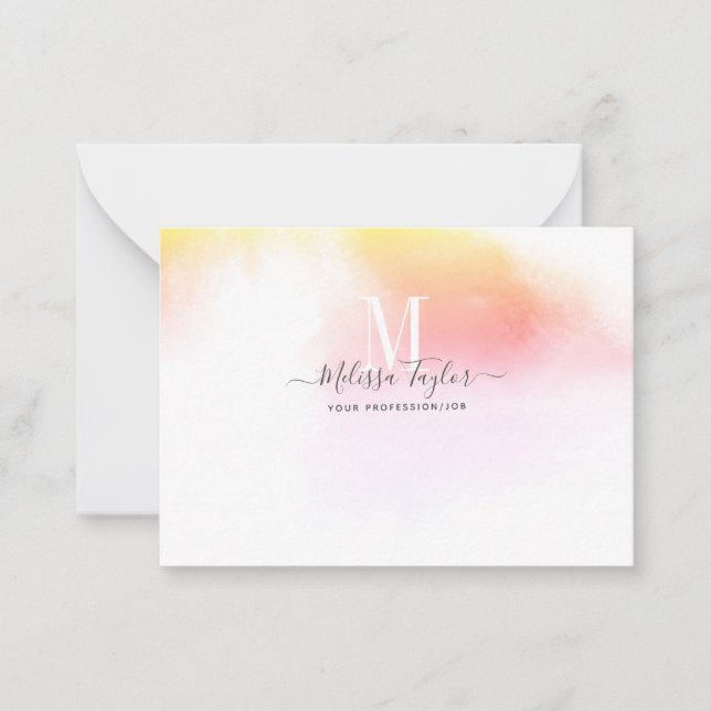 Carte De Correspondance Aquarelle Holographie rose et or (Devant)