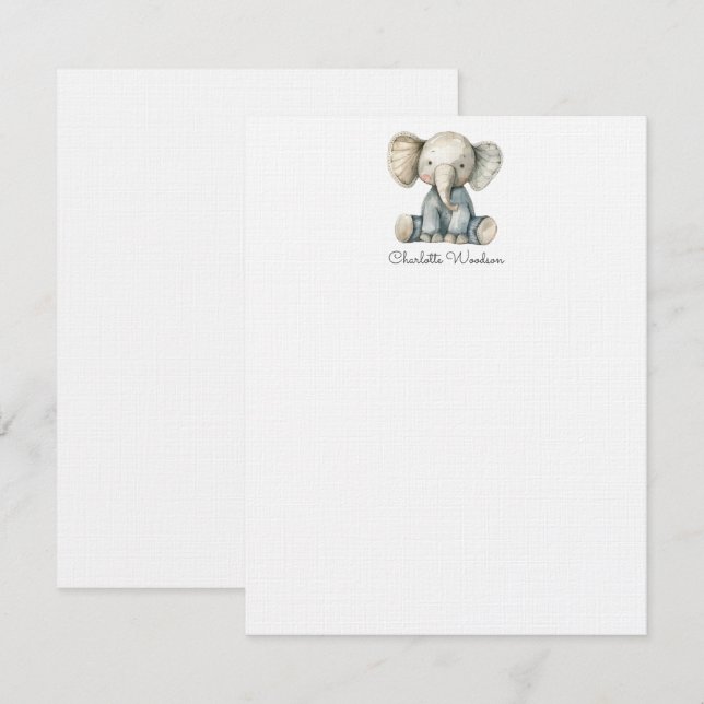 Carte De Correspondance Aquarelle Little Elephant Personnalisé (Devant / Derrière)