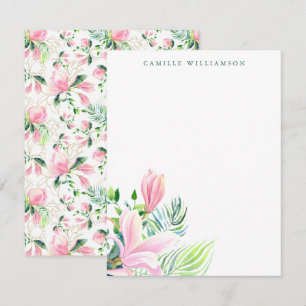Carte De Correspondance Aquarelle Magnolia Fleur en rose Personnalisé
