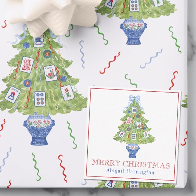 Carte De Correspondance Aquarelle Mahjong Christmas Tree (Créateur téléchargé)