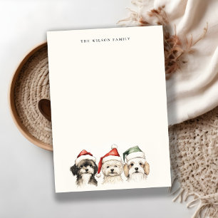 Carte De Correspondance Aquarelle mignonne fourrage de chien et Noël brill