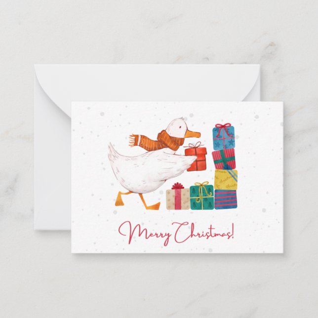 Carte De Correspondance Aquarelle mignonne Noël d'oie illustrée (Devant)